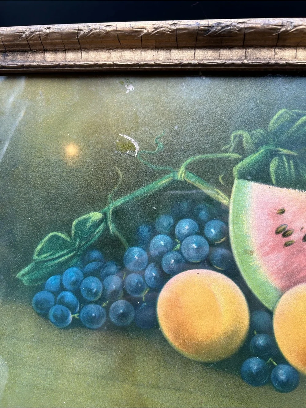 Vintage Fruit Still Life print Wall Art - watermelon, peaches, gesso frame